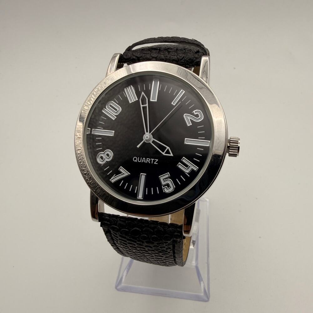 Elegant Silver Tone Watch with New Battery & Faux Leather Working New Battery